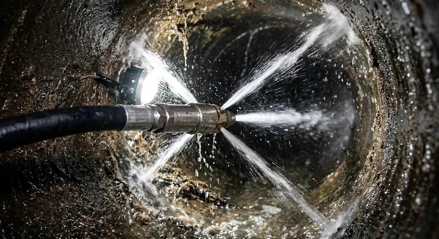 High-pressure hydro jetting nozzle cleaning sewer pipe for Storm Drain Cleaning in Laughlin